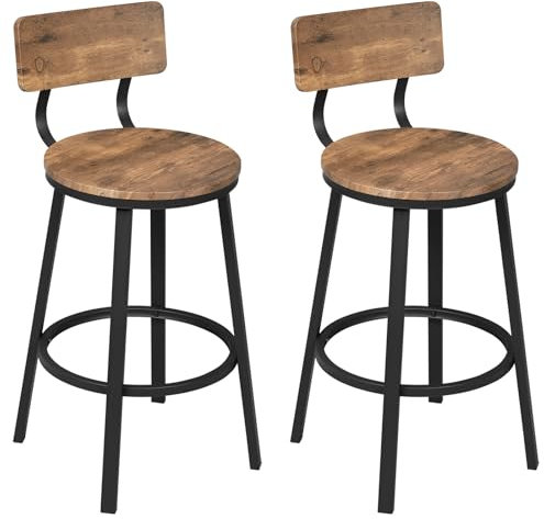 WOLTU Barhocker 2er Set, Küchenhocker Kücheninsel, Barstuhl rund, Tresenhocker mit Rückenlehne Fußstütze Metallgestell, Rustikales Braun, BH431vbn-2