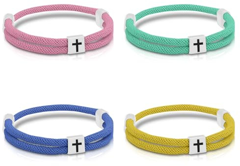Happtkey 4 Stück Geflochtene Kreuzarmbänder Verstellbares Seilarmband Set mit Kreuz Handgefertigter Armreif mit Kordel für Männer und Frauen Modischer Religiöser Handgelenkschmuck