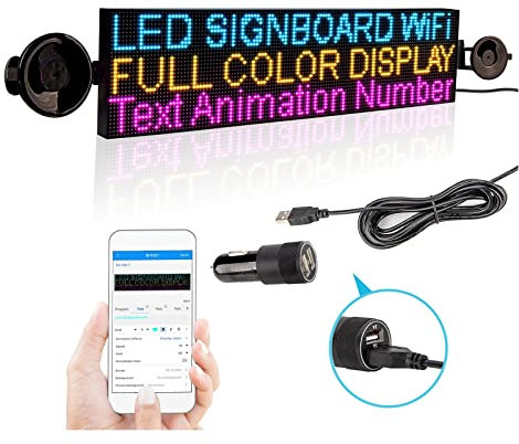 DMETE LED-Panel 20,5-Zoll-Vollfarb-LED-Autoplatine, WiFi-programmierbare Unterstützung, mehrsprachiger Text, Bilder, Timer for Auto-Taxi-Geschäft für Auto, Bar, Hotel, LKW