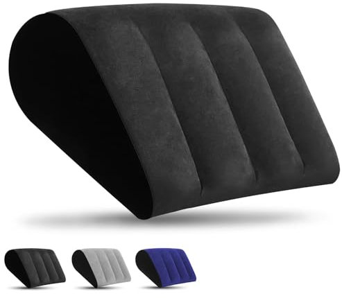 LuxoCare Almohada Cuña Antireflujo Adulto - Almohada Inflable Portátil para Piernas y Rodillas, Uso en Cama, Viajes, Playa y Camping (Negro)