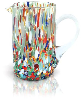 MAZZEGA ART & DESIGN - 1 Caraffa in Vetro Arlecchino Soffiata e Lavorata a Mano con Murrine di Murano, linea “I Colori di Murano” 500 ml. Made in Italy (CARAFFA 1/2 LITRO, 1)