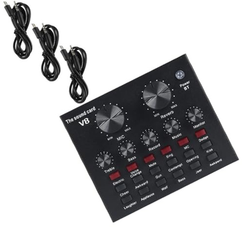 BESTonZON Carte Son Professionnelle Noire Effets Sonores Variés et Volume Réglable, Table de Mixage en Métal pour Streaming en Direct et Performance Vocale