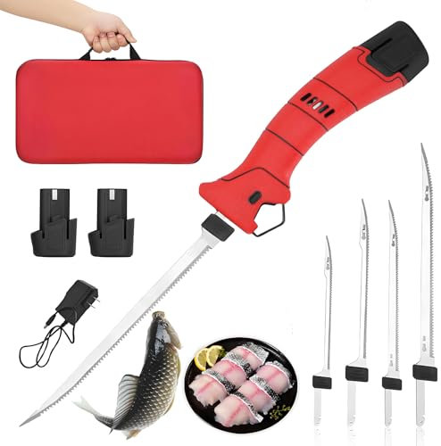Cuchillo De Filete Eléctrico para Pescado, Cuchillo De Fileteado De Pescado Inalámbrico con 4 Cuchillos De Filete Recíprocos Antiadherentes De Nitruro De Titanio SS