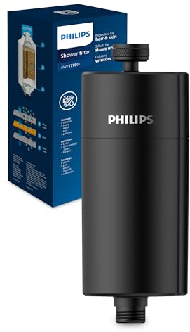 Philips Water in-Line duschfilter, 50 000 L filtreringskapacitet, svart, minskar klor med upp till 99%, lätt att installera, passar alla standardslangar och kranar