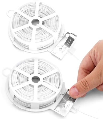KINGLAKE 100m Fil de Fer Jardin Blanc- Attache Plante Grimpante avec Cutter, Fil Plastifié Soft, Fil Torsadé pour Plantes, Vignes, Arbustes et Fleurs-2x50m