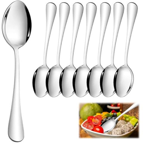 8 Piezas Juego de Cucharas de Acero Inoxidable, 19 cm Cucharas de Sopa, Aptas para Lavavajillas, Plateado Cucharas Grandes, Pulidas a Espejo, Cuchara de Mesa para Casa, Fiestas, Restaurantes