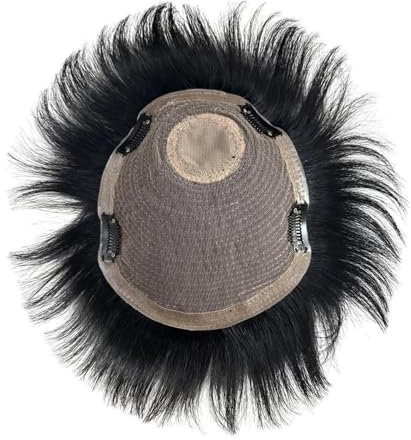 ZENY896V Herren Haarteil Echthaar-Toupets for Männer mit 4 Clips, atmungsaktives Spitzenoberteil mit PU um die Basis, Herren-Kapillarprothese Toupet für Männer(14x19cm)