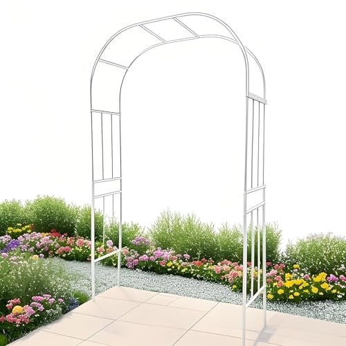 Arche de jardin en métal blanc pour mariage, treillage de 1,2 m à 2,4 m, pour plantes grimpantes, pergola d'extérieur, support pour roses et vignes (180 x 240 cm)