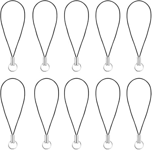 Mioaoa 10 Pieces Silver Tone Black Lanyard Cell Phone Charm Split Ring Strap, Clasp Lariat Cord Strap For Mobile Cell Phone/Mp3/Mp4/Usb Flash Drive//Keyrin Clever Design, Cell Phone Charms, Stone,