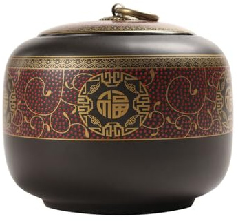 XYUERU Ceramic tea caddy with lid, vintage in Chinese style, storage jar | With airtight lid storage tank snack for tea storage coffee powder cereal(Red)