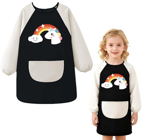 Malkittel Kinder, Wasserdicht Malschürze Kinder ab 5 Jahre, Mädchen Junge Bastelschürze mit Taschen, Langarm Kunst Malkittel für Schule Kunst Malerei, Kochen, Essen, Laboraktivität (XL)