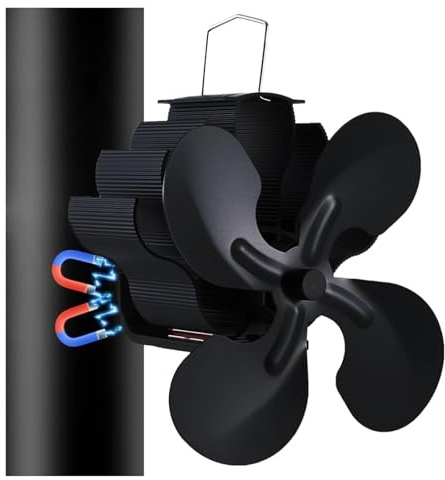GHHZML Stove Fan Magnetic Log Burner Fan 4 Blade Stove Wood Burning Heat Powered Fireplace, Flue Pipe
