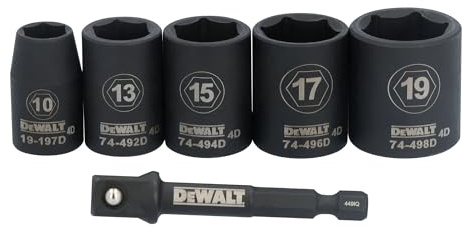 DEWALT 3/8 Socket Set, 6 Pcs Metric Impact Socket Set, 6 point, 10 mm to 19 mm, Includes 1/4 inch Adapter, for Cordless and Corded Impact Drivers and Wrenches (DWAFSMSET6)