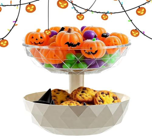 Bandeja de aperitivos de calabaza, extraíble de 2 niveles con tapa, servidores de dulces para el hogar para mesa, teatro, nueces, fiesta, esquina, dormitorio, escritorio de película