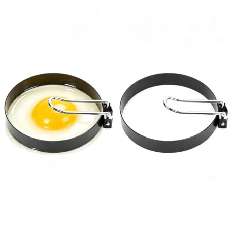 2Pcs Egg Rings Set, 9cm/3.5in Round Non Stick Egg Shaper with 5.8cm/2.3in Anti Scald Handle Stainless Steel Round Household Frying Eggs Ring Mold for Pancake, Sandwiches, Burger