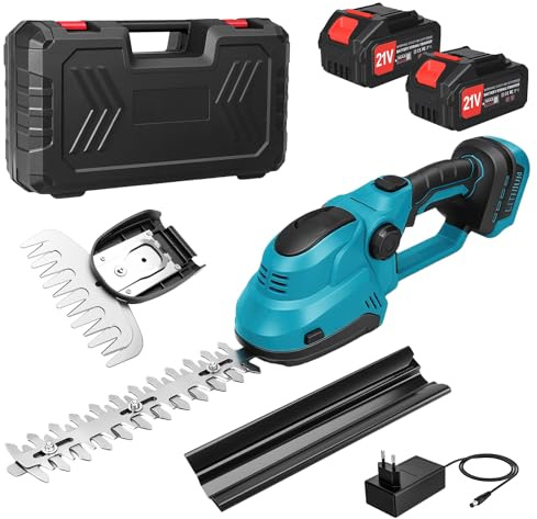 VrykkTool Taille-haie électrique sans fil 2 en 1 avec batterie et chargeur 3000 mAh, tondeuse à arbustes de 36 cm, tondeuse à gazon de 18 cm, moteur sans balais pour jardinage compact