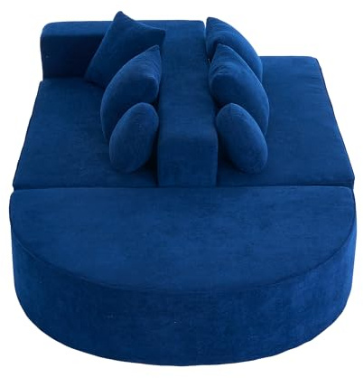 DRIXNO Schlafsofa, Sofa mit Schlaffunktion, Cloud-Sektionalsofas für das Wohnzimmer, Ecksofa aus Cordstoff, Modulares Boneless schlafcouch als Wohnlandschaft, 263x171x66 cm, Blau