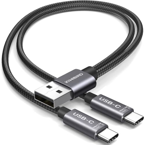 KiwiBird cavo ricarica sdoppiatore USB A a USB C, doppio cavo | Tipo A maschio a tipo C maschio solo ricarica, compatibile con iPhone 17 Air Pro Max 17e 16 Plus iPad Galaxy S26 smartphone