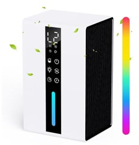 Deshumidificateur d Air Capacité 1800ML, Deshumidificateur Electrique Deux Vitesses & Deux Modes, Dégivrage Auto et Auto-Arrêt, Programmation 6-48H et Éclairage RGB, Adapté à Salle de Bains & Chambre
