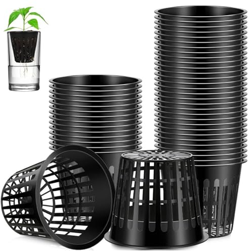 Latemeia 100 Uds macetas de Red para hidroponía, Vasos de Red con Rejilla ranurada de 2 Pulgadas, Cubo hidropónico de plástico para Interior y balcón, decoración de pelouse