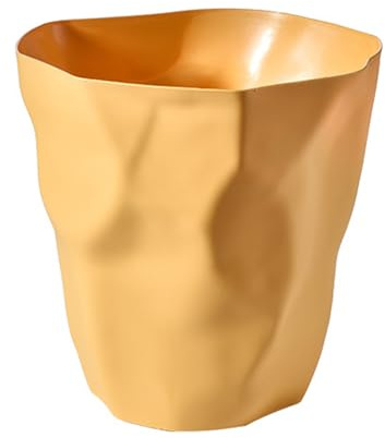 Ycauty Petite Poubelle en Plastique |Corbeille à Papier Moderne Froissée Irrégulière |Poubelle à Dessus Ouvert pour Salle de Bain, Bureau, Chambre à Coucher, Cuisine (Jaune)