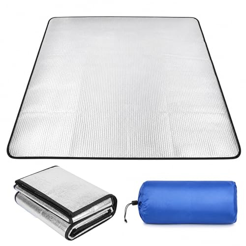 Alu Isomatte 200x200 cm, Faltbare Isolierdecke aus Aluminiumfolie | Thermomatte, Wasserdicht & Isolierend, Leicht & Kompakt, Vielseitige Bodenmatte, für Zelt, Picknick, Strand & Yoga