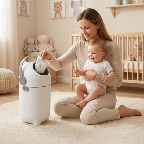 Poubelle à couches avec couvercle hermétique, système anti-odeurs, poubelle pour chambre d'enfant de 15 litres, peut contenir jusqu'à 16 couches, compatible avec tous les types de sacs (Gris)