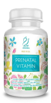 Actif Organic Prenatal Vitamin with 25+ Organic Vitamins, 100% Natural, DHA, EPA, Omega 3, and Organic Herbal Blend - Non-GMO, 90 Count