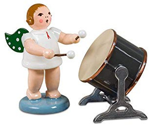 Rudolphs Schatzkiste Holzfigur Engel mit Orchestertrommel und Krone Höhe 6,5cm NEU Holzengel Instrument Seiffen Erzgebirge Figur Dekoration Holzfiguren Weihnachten Fensterschmuck Spielzeug Deko
