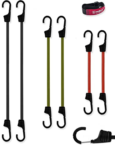 Magma Set mit 6 elastischen Spanngurten für Auto, Motorrad, Fahrrad, Camping, Fahrradträger, Anhänger, Markisen und Planen | Gummiseile (2 x (60cm,75cm,100cm))