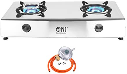 NJ-200 Camping Gas Stove - 2 Burner Portable Gas Hob Cooker Stainless Steel Caravan Cooktop Freestanding Table Top for Home Kitchen Garden Catering LPG 8.8kW (Butane 29mbar Screw-on)