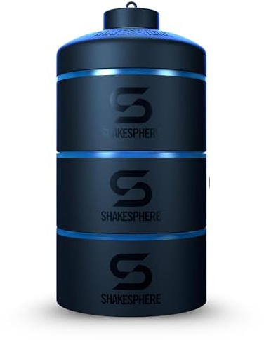 ShakeSphere Stackable Snack Containers - Organizer Carrier for Food, Protein Powders, Nuts & Supplements - 3 Leakproof, Twist Lock Holders - Portable Storage for Lunch, Gym, Travel- Cyan Blue, 85g
