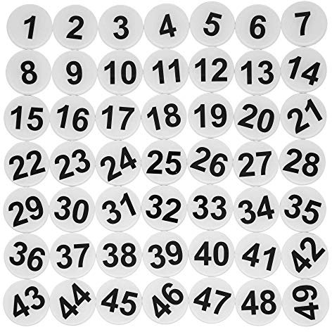 Targhetta rotonda con numero, con nastro autoadesivo, per armadietti o porte (1-50, colore: bianco)