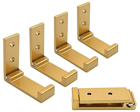 WaaWee Folding Coat Hooks, Wall Hanging Hooks 5Pcs Aluminium Alloy Folding Clothes Hook, Foldable Aluminum Alloy Single Towel Hook ​for Bathroom, Bedroom and Fitting Room (Golden