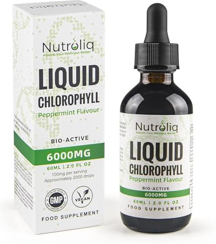 Nutroliq Liquid Chlorophyll Drops for Water - 6000mg Herbal Extract Drink Promoting Healthy Weight Management, Immune System - Non GMO, Zero Sugar - 60ml, 2 Month Supply, Natural Peppermint Flavor