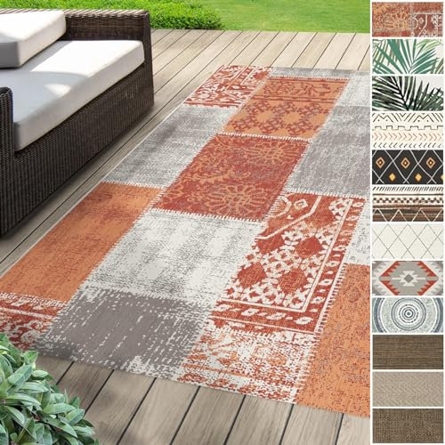 Floordirekt Outdoor Teppich wetterfest & UV beständig für Terrasse, Balkon oder auch für Küche & Wohnzimmer Robustes, flachgewebtes kurzflor waschbarer Wohnzimmerteppich 120 x 170 cm Cotton Rot