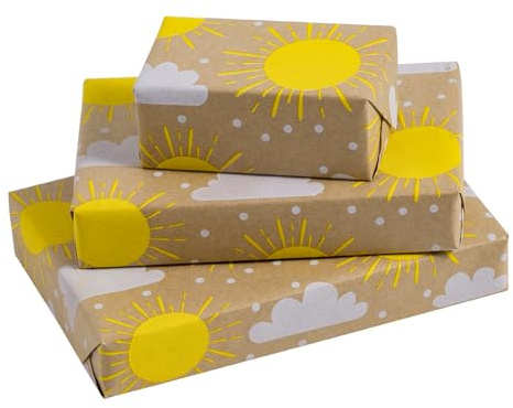RUSPEPA Kraft Wrapping Paper Roll - Mini Roll - Sun and Cloud Design Great for Birthday, Party, Baby Shower - 17 Inches X 32.8 Feet