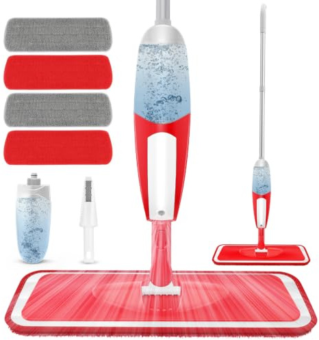 UMAYCOOL Trapeador de suelo con atomizador para limpieza de pisos, mopa de microfibra para secar y mojar el polvo con 4 almohadillas reutilizables y botella recargable de 550 ml para limpiar laminados