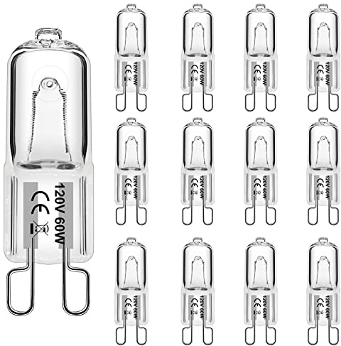 WeshLMPO G9 Bulb 60W G9 Halogen Light Bulbs 2 Pin for Range Hood Lights, Microwave Ovens, Bathroom Light Bulbs, Chandeliers 120V 2700K Warm White 12 Pack