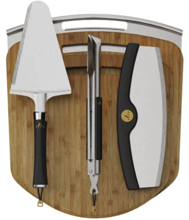 HALO Cook & Servez Kit de pizza | Pelle en acier inoxydable de qualité supérieure | Roulette à pizza style Mezzaluna | Planches à découper en bambou | Pince à pizza de qualité