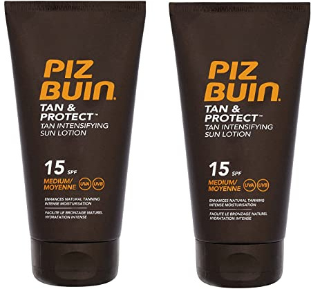 BUZZUFY PIZ BUIN – Loción Intensificadora del Bronceado Tan & Protect SPF 15 150ml Pack de 2