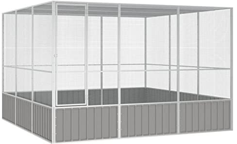Yolola Vogelkäfig Groß Vogelvoliere Außen Aufzuchtkäfig Vogelvoliere XXL voliere vögel vogelvoliere außen Moderne Vogelvoliere mit Verschlusssystem Grau 302,5x324,5x211,5 cm Verzinkter Stahl-