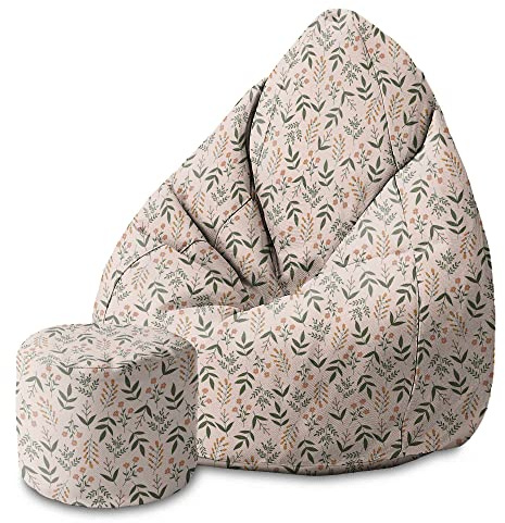 DreamRoots Sitzsack Erwachsene 80x80x120, Botanical Beige Pattern