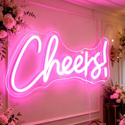 Nordstylee LED Cheers Pink Neon Sign Word Light Up Signs for Bedroom Home Game Room Beer Bar Club Pub Hotal Desk Wall Art Decorations Party Light(pink)