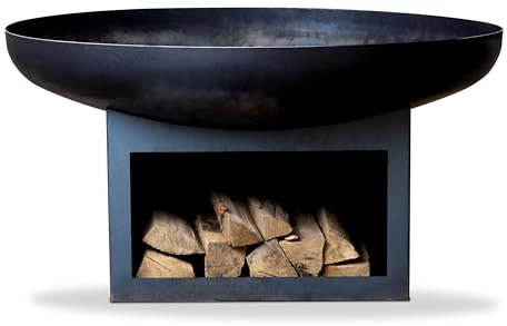 SOUK ONE Feuerschale Palma 80 cm mit Holzfach, Feuerschale - Feuerstelle für den Garten, Terrasse und Balkon, Feuertonne und Feuerkorb (Ø 80cm Palma)