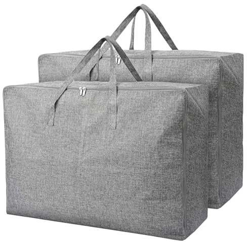 2 Stück Aufbewahrungstasche für Bettdecken 80L Aufbewahrungstasche xxl 45x28x58cm Aufbewahrungstasche Groß für Bettwäsche Faltbare Tasche mit Reißverschluss Umzugstaschen für Bettdecken, Kleidung