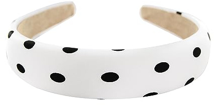 axy HRK2P Serre-tête large avec tissu rembourré et motif à pois – Magnifique bandeau, serre-tête pour cheveux, bandeau pour cheveux (blanc)