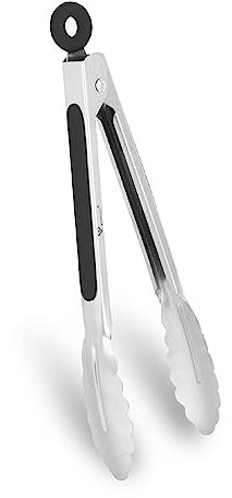 WINPOST Pinze da cucina in acciaio inox, 21 cm, manico antiscivolo resistente al calore, ideale per cucinare, insalata, grigliare e barbecue (21 cm, nero)
