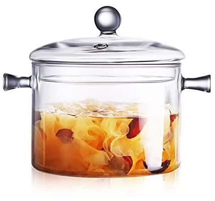 2 L/ 67 Fl Oz Clear Glass Pots for Cooking with Lids Saucepan with Cover Simmer Pot Milk Pot Heat-Resistant Glass Stovetop Pots And Pan with Lid, Soup, Milk, Baby Food