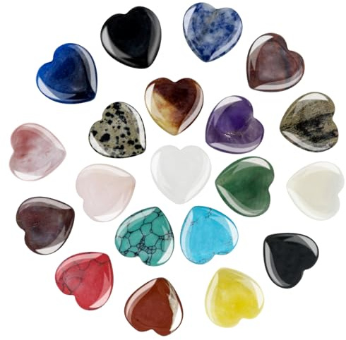 GOTFUN 20 Stück Kristalle Steine Herz Stein, Bunte Steine Heilung Kristall Edelsteine Set, Glückssteine für Kinder, Rosenquarz Amethyst Herz Liebe Steine für Meditation Chakra Reiki Energieausgleich